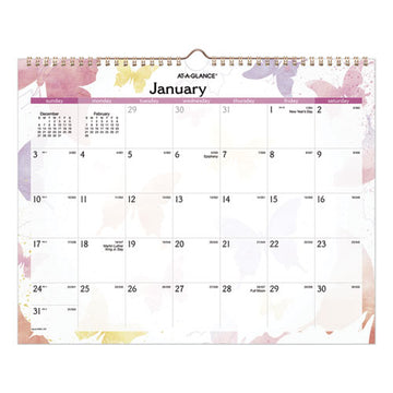 AT-A-GLANCE® Watercolors Recycled Monthly Wall Calendar, Watercolors Artwork, 15 X 12, White-multicolor Sheets, 12-month (jan-dec): 2022 freeshipping - TVN Wholesale